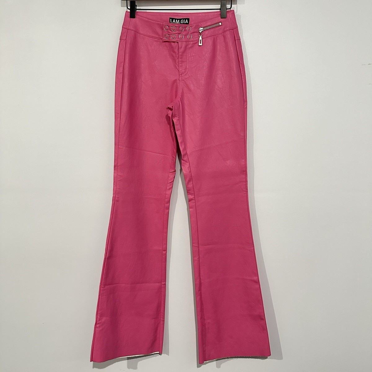 I. AM. GIA Reika Pink Faux Leather Pants XS Flared Mid Waist Y2K  display picture 1