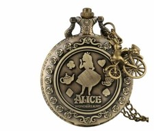 Alice in Wonderland Pocket Watch Necklace Pendant Retro Men Women