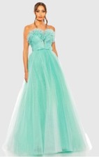 Mac Duggal 20555 Strapless Glitter Tulle Gown NWT size 4 Aqua Blue/Green 