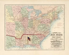 20" x 24" 1859 Map Rail Roads and Water Courses in US & Canada