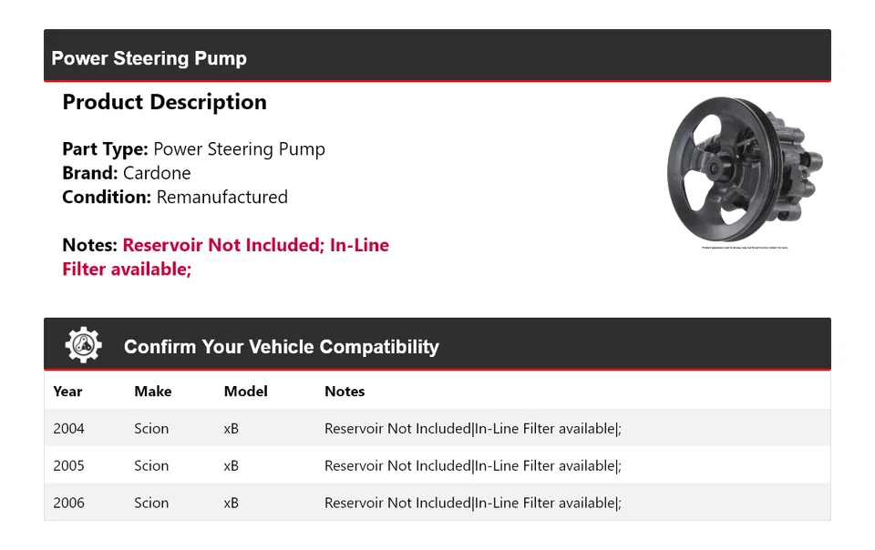 Bomba de dirección asistida Cardone 2005 para Scion xB 2004-2006 Foto 2 de 4