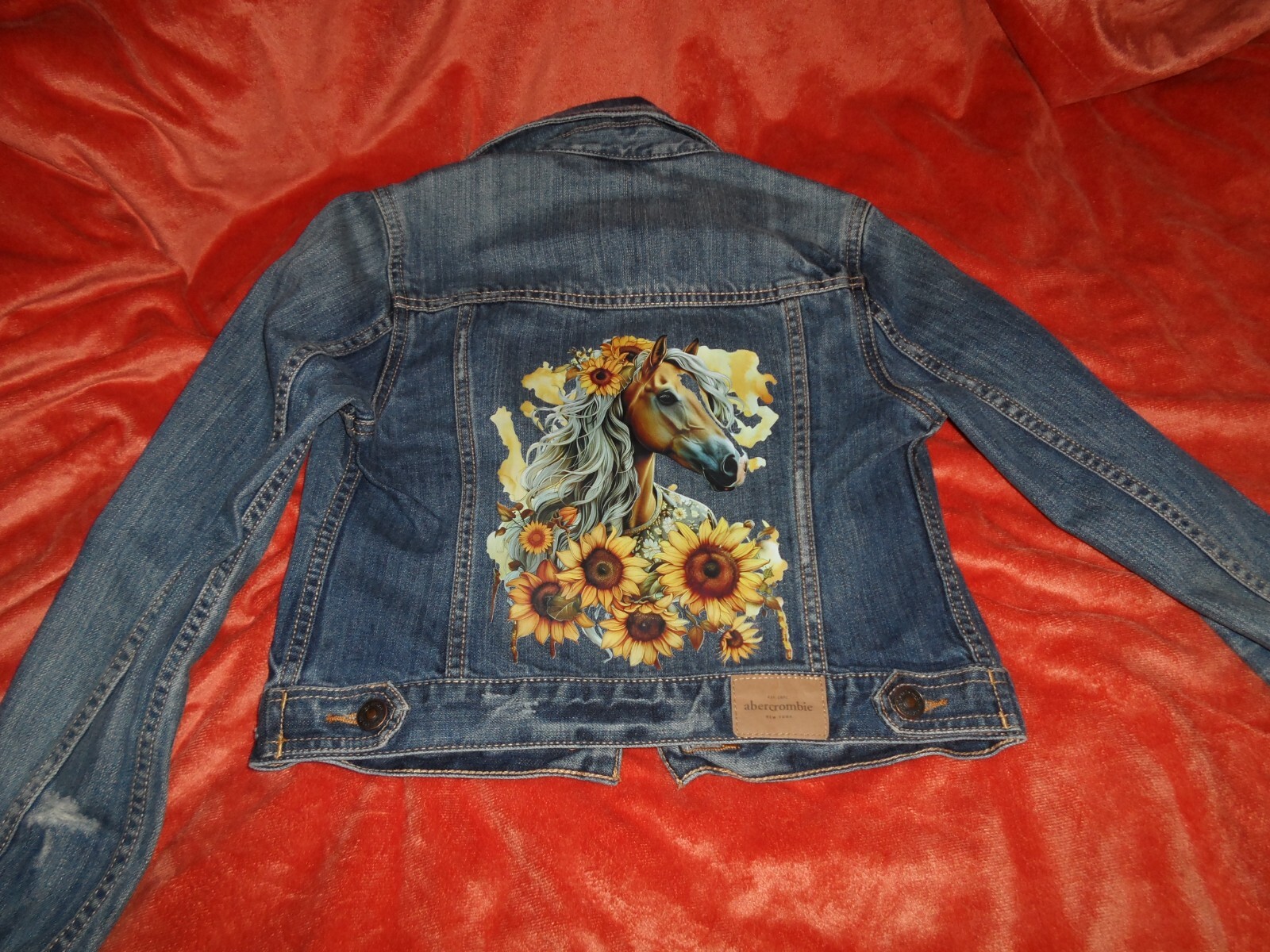 Ragazza * ABERCROMBIE * GIACCA DENIM EFFETTO INVECCHIATO * RE IMMAGINATA * GIRASOLI E PONY * TAGLIA: L