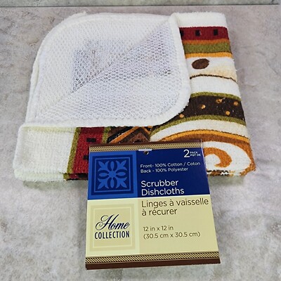 Home Collection 2 Piece Coffee Cafe Latte Kitchen Dishcloth Scrubbers Set New