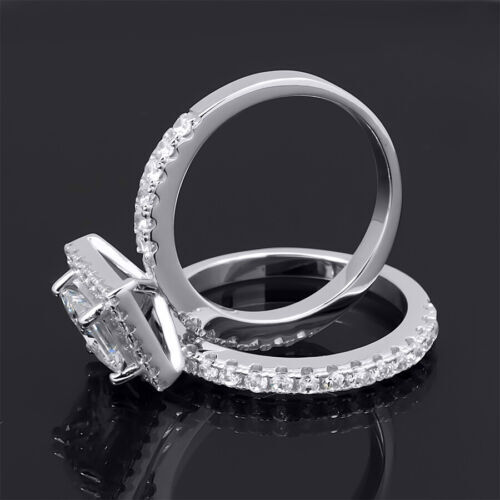 14k White Gold Sterling Princess Diamond cut Engagement Ring Wedding ...