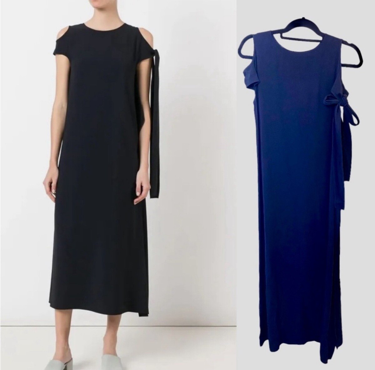 Helmut Lang Dress Size Small Sleeveless Silk Blend Midi/Maxi Navy Blue