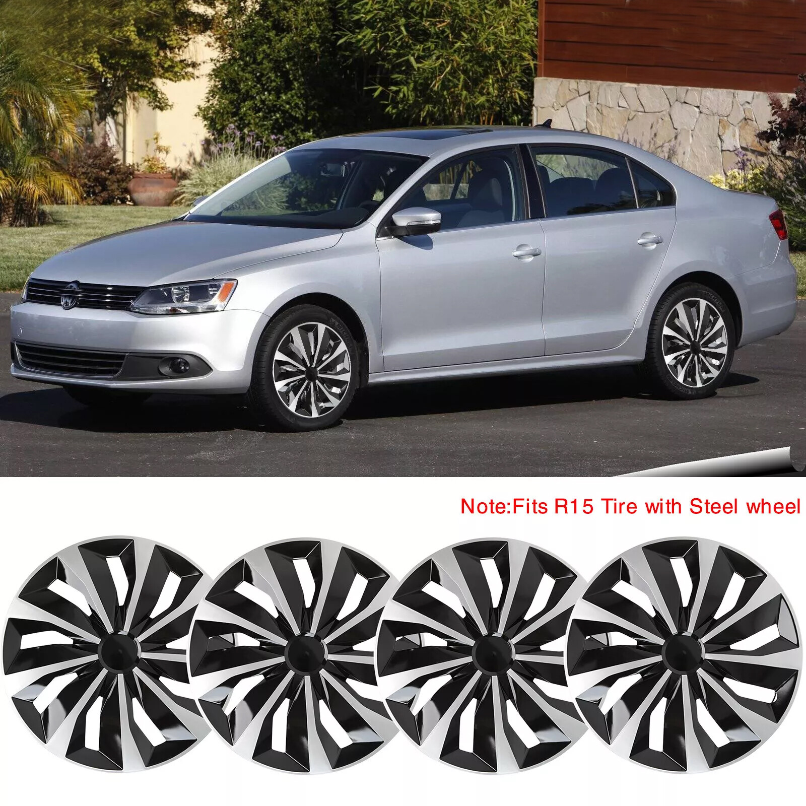 VW Jetta 15-Inch 4-Piece Wheel Rim Covers Hubcaps for R15 Steel Wheels