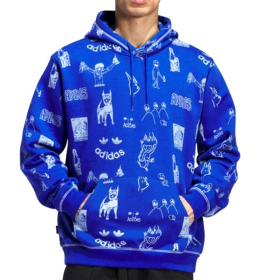 NEW MENS ADIDAS ORIGINALS PREMIUM TREFOIL HOODIE ~SIZE MEDIUM  #IZ4866 BLUE