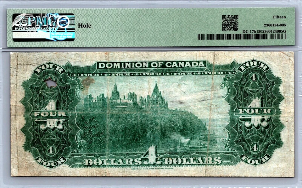 Canada $4 Dollar 1902 Pick# DC-17b "Four" at Top Left & right PMG 15 CF - Image 2 of 4