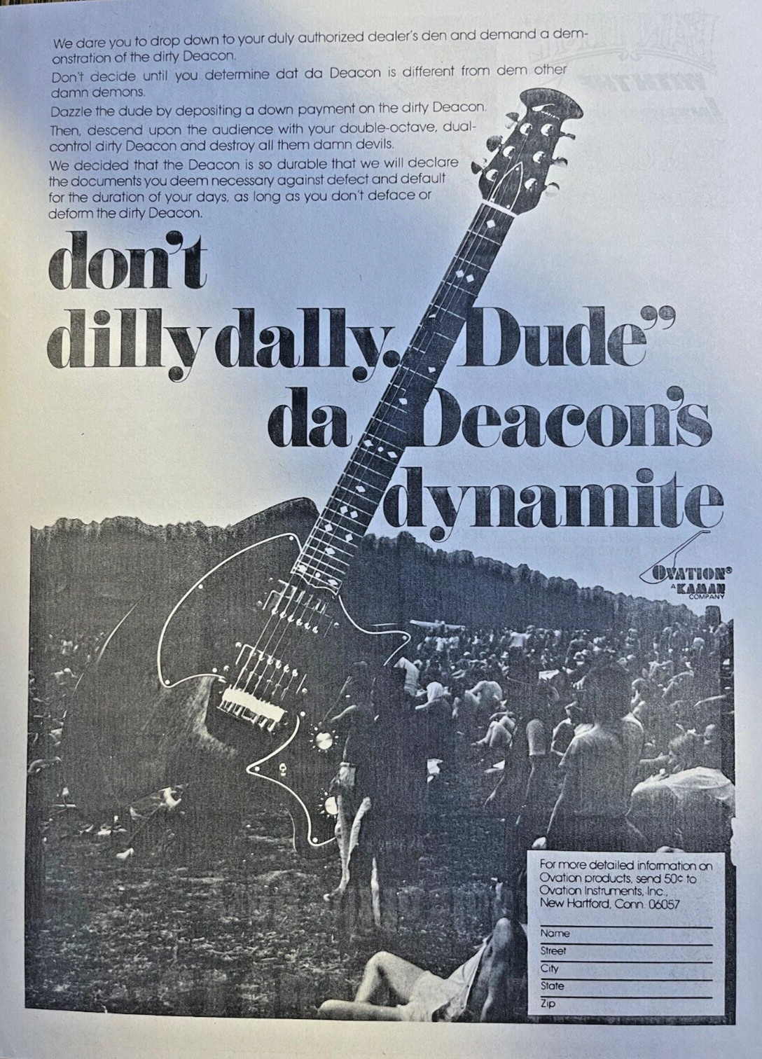 1975 Advertisement Ovation Products Deacon Guitars