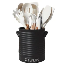 Kitchen Utensil Holder For Countertop 6.4" Large Ceramic Utensil Crock With Cork