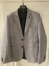Leo  Zachary Boys Jacket Blazer Light Gray  Navy Two Button Size:18