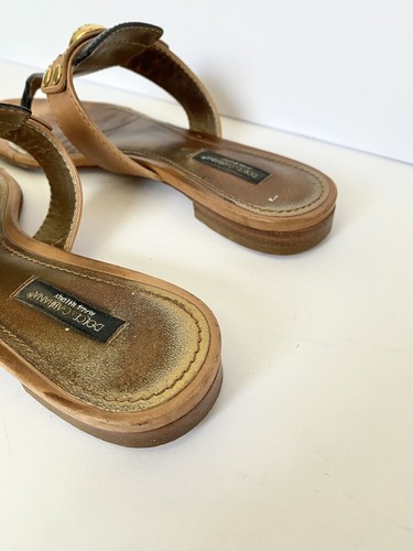 Dolce & Gabbana Leather Studded Gold Sandals Flip Flops - Picture 4 of 7