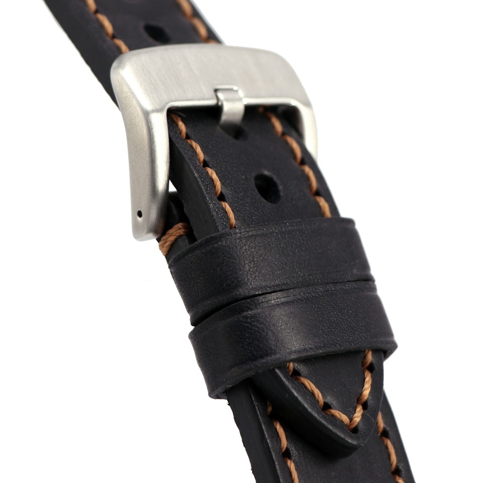 Bracelet Montre Cuir De Vache 24 Mm Noir Pour Breitling - Compatible Navitimer, Boucle Incluse, Neuf
