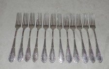 12 x Vorspeisegabel, versilbert, 90er Auflage, Monogram WS, Kreuzbandmuster