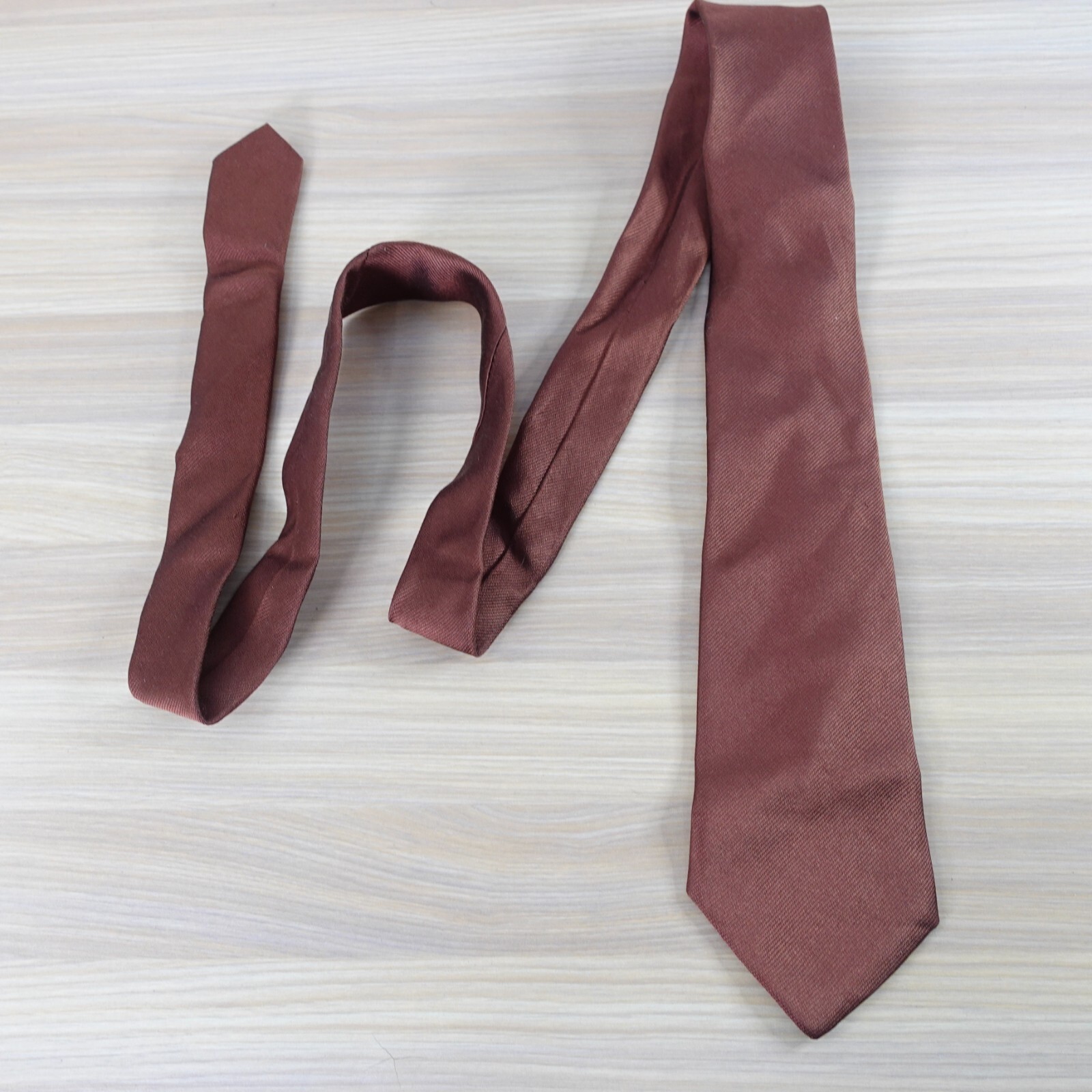 Neck Tie Men Brown Solid Silk Basic Simple Groom … - image 1