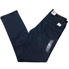 Lee Men's Black Blue Whisker Wash Low Stretch Denim Slim Fit Straight Leg Jeans