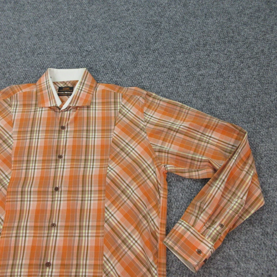 Camisa Steven Land Para Hombre '16.5-34/35 Alta Marrón Naranja Cuadros Western Manga Larga Foto 4 de 4