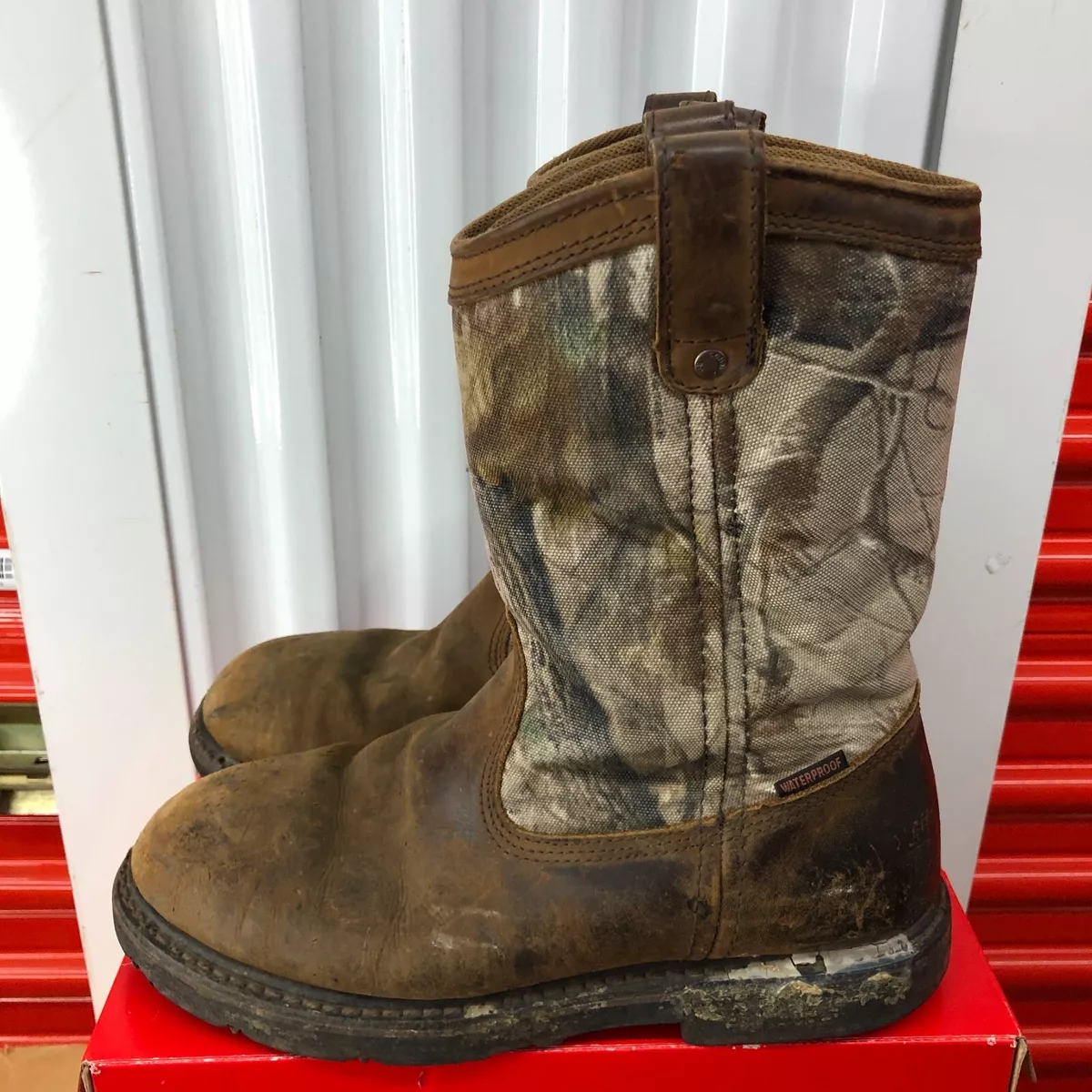 C.E. Schmidt Mens Boots Size 9 US Brown Camo Leather Hunting Pull On 10 Tall