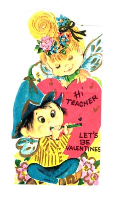 Vintage Fairies Pixies with Shiny Gold Accents Valentine Card