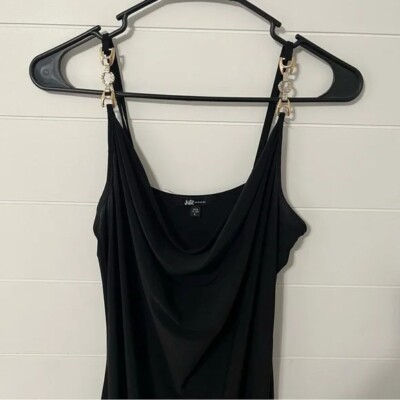 Jump Apparel Black Spaghetti Strap Maxi Cowl Neck High Slit Dress sz Large  | eBay