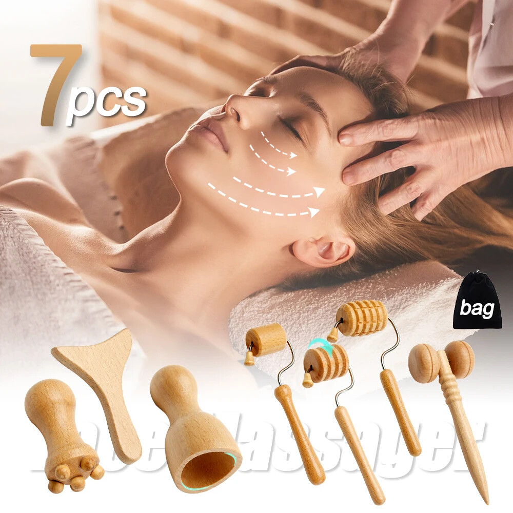 7Pcs/set Face Massagers Gua Sha Tools Meridian Massage Kit Roller