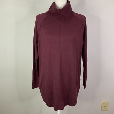 CASLON Turtleneck Tunic Sweater in Burgundy Stem Women Small Long Sleeve 