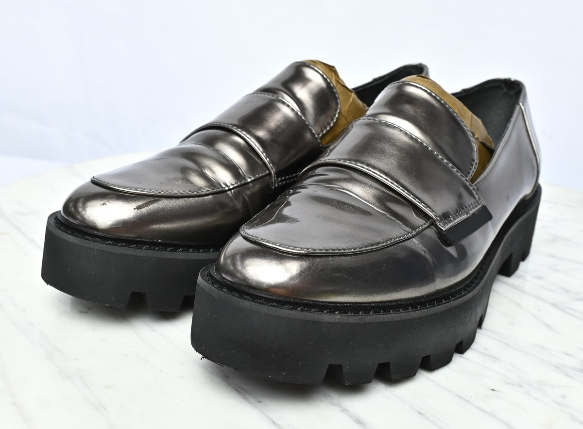 Franco Sarto Brindy Pewter Metallic Lug Sole Loafers Shoes  display picture 1
