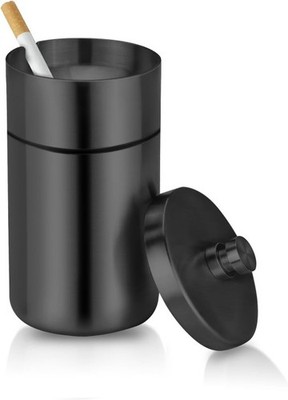 Car Ashtray with Lid Smell Proof Stainless Steel Portable Ash Tra Color: Black