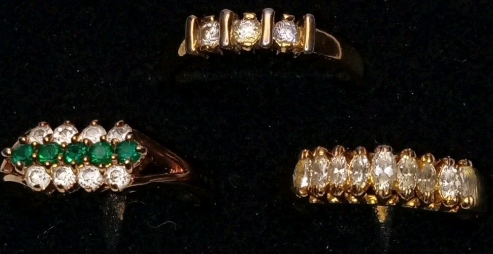 Simulated Diamond, Emerald 3 Ring Bundle. Goldton… - image 2