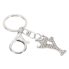 Initial Letter Keychain, Letter Y Crown Design Charm, Silver Tone
