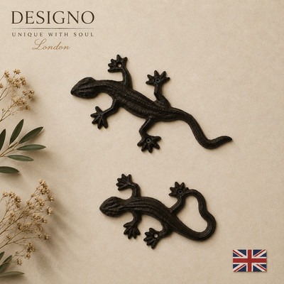 2er Set Gusseisen Gecko Wanddeko Eidechse Ornament Garten Haus Outdoor Kunst