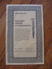 Winchester Model 1894 Golden Spike Commemorative Certificate