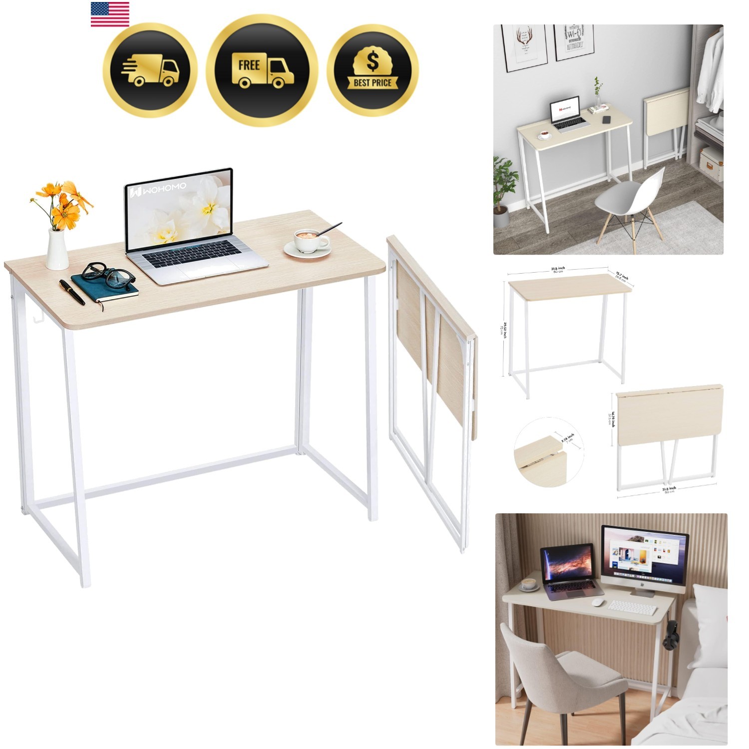 Folding Desk Small Space Compact Modern Writing Table For Home Office