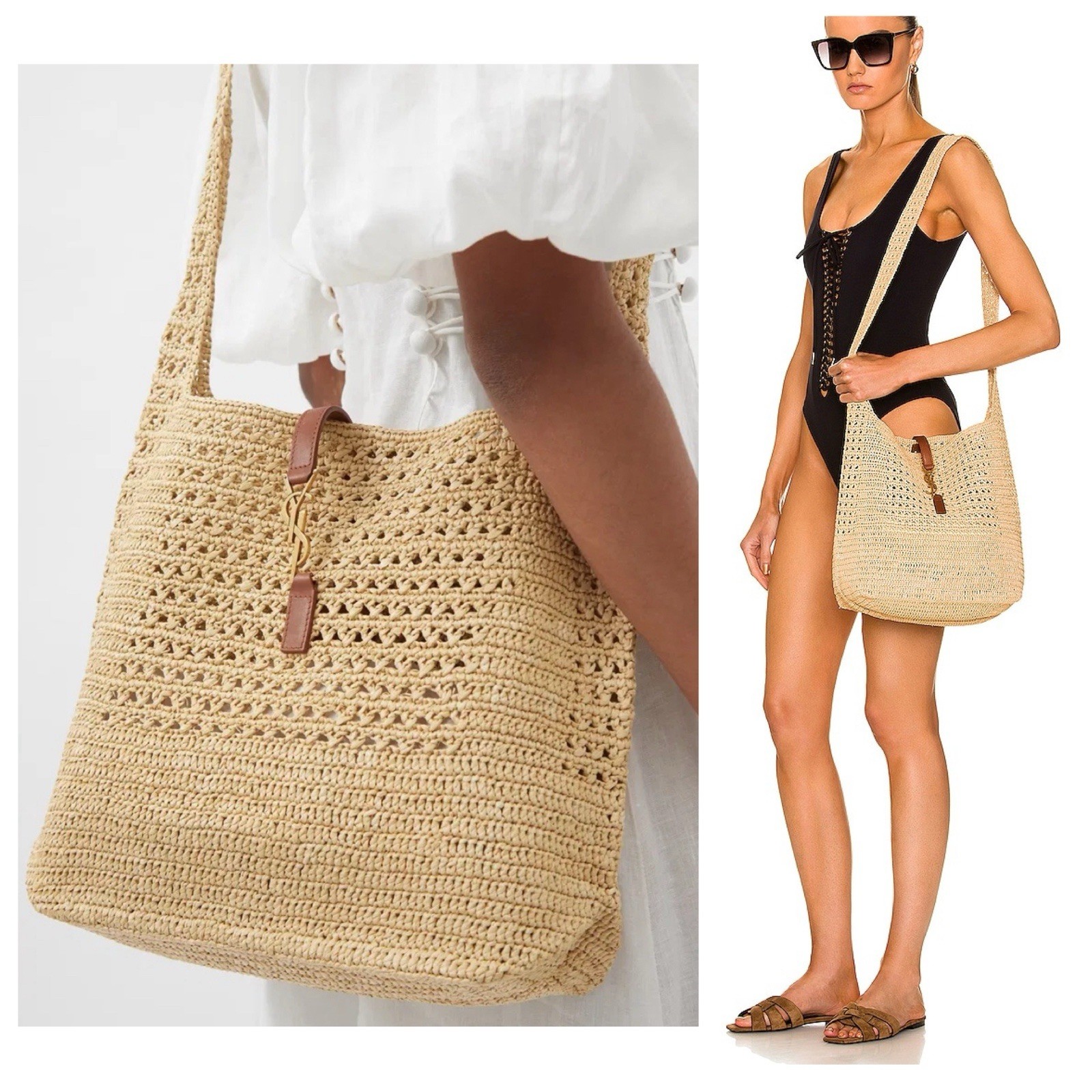 Borsa a tracolla Saint Laurent YSL Rafia all'uncinetto hobo