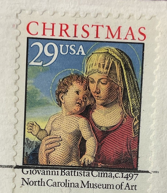 USA Christmas Religious 29c Stamp First Day of Issue Postmark Raleigh NC