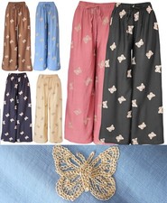 Women Embroidered Wide  Leg Pants Butterfly Palazzo Pants Cotton Summer Trousers