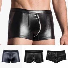 Sleek and Modern Men's Faux Leather Low Rise Underwear Boxer Briefs Black