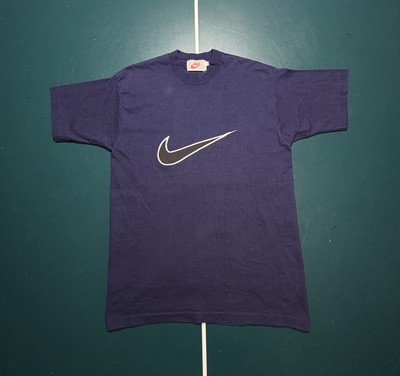 90s NIKE faded big swoosh long T ナス紺 Vintage 90s Nike Big Swoosh Single Stitch T Shirt Size Men's Large