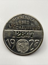 Vintage Minnesota Licensed Chauffeur Taxi Driver Badge Pin Metal 1928