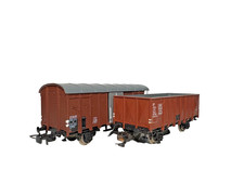 PIKO 5/6455-171 DR Covered Freight Car & Open Wagon HO Gauge Brown Boxed
