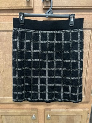 Kenar Women s Wool Skirt Size L Black Square Checkered Pattern