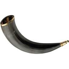 Viking Drinking Horn With Brass Accents Iron Display Food-Safe Lacquer - 230979
