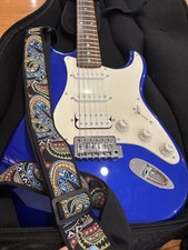 Fender Squier Stratocaster Electric Guitar with Guardian Case, Mystic Blue