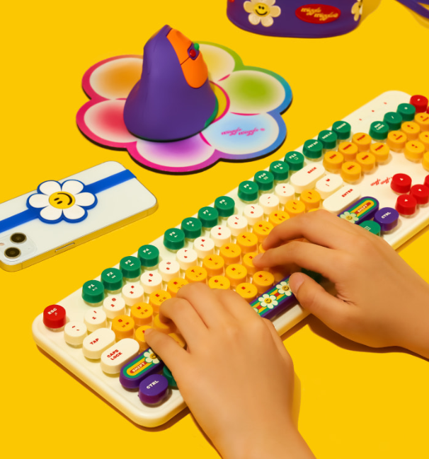Wiggle Wiggle ABKO Wireless Korean Hangul Keyboard Color Mix Retro