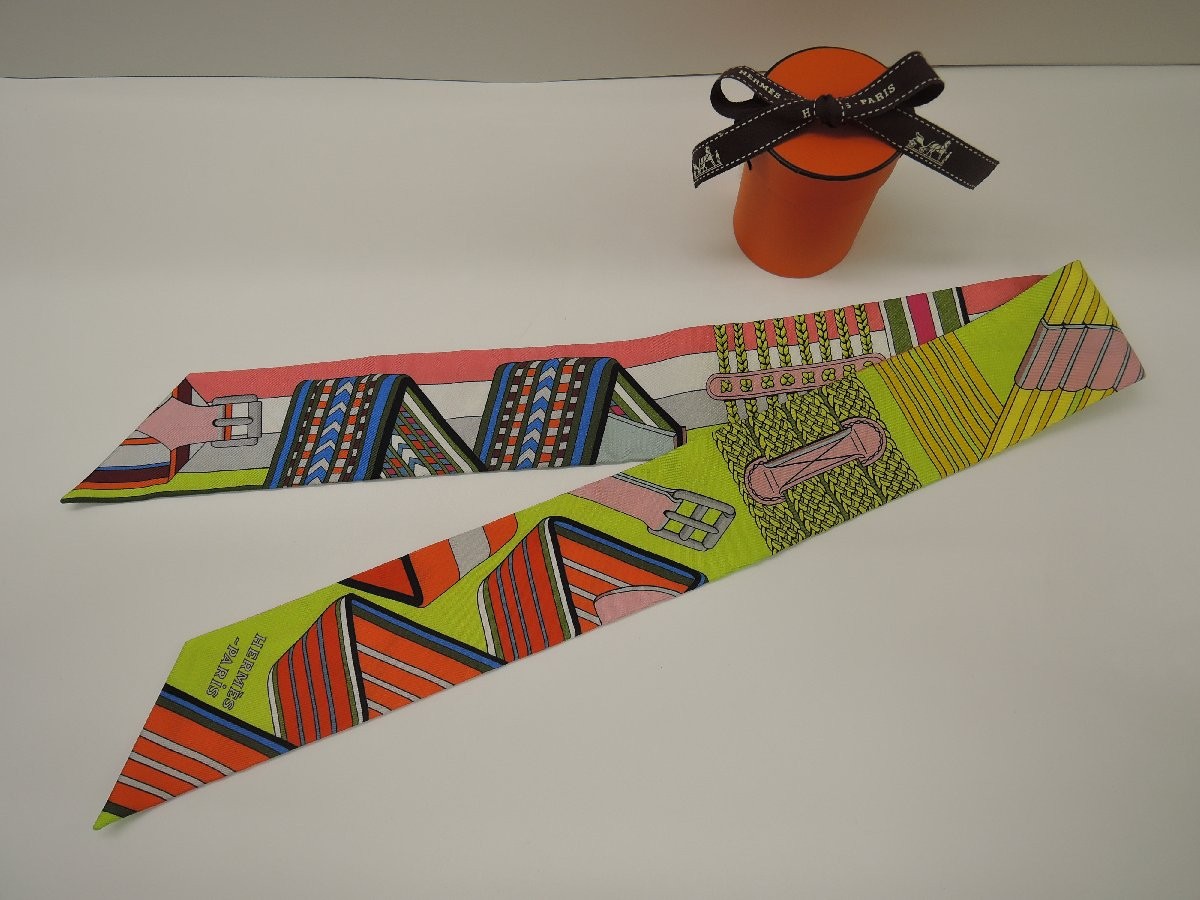 Hermes Twilly Scarf Belt Multicolor Silk 100 Box Rank A