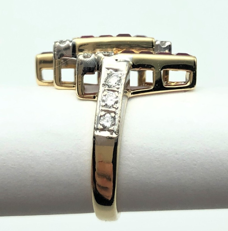 14k Gold Rectangular Vertical Layered Ruby and Di… - image 2