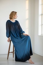 Vintage David Brown Saks Fifth Avenue Blue Ombre Velour Robe Maxi Glam OS
