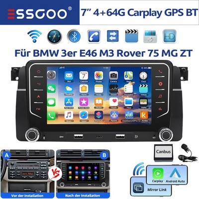 Für BMW E46 3er 318 320 325 M3 Apple Carplay Autoradio Android 15 GPS Navi 4+64G
