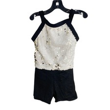 Weissman Dance Costume Sequin Leotard Black White Girls IC Recital Gymnastics