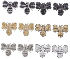  12Pcs Crystals Bee Patches Iron on Clothes Patches Rhinestone Bee Shape